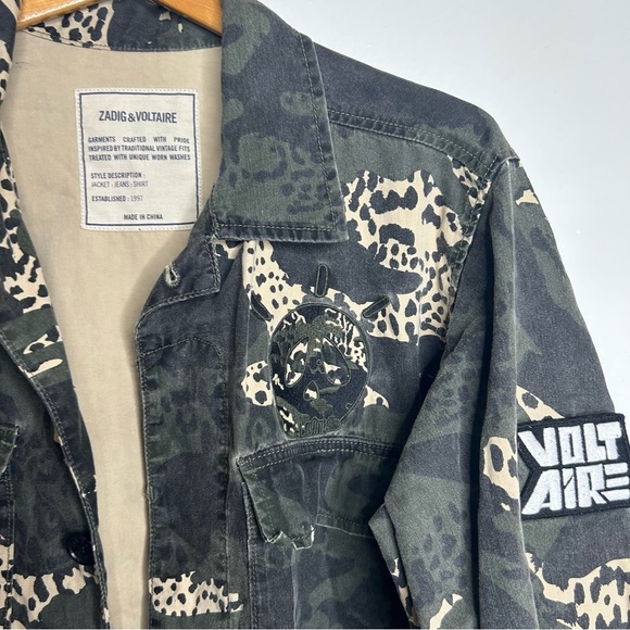 Zadig & Voltaire Kansas Camo Leo Animal Print Utility Jacket Size XS/S Oversized - Picture 12 of 15